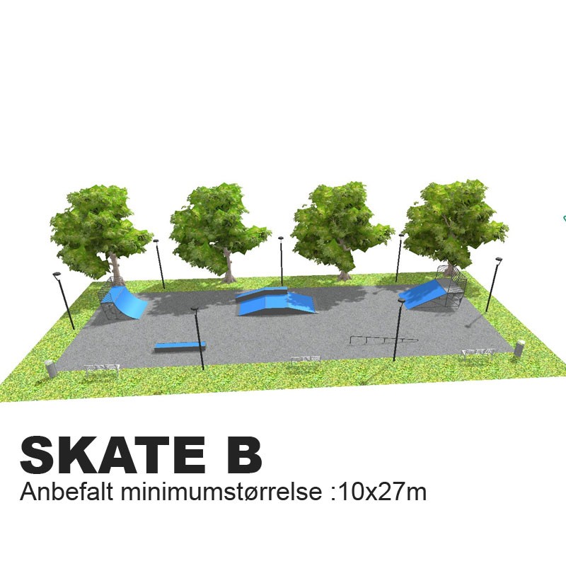 En skatepark hvor de fleste finner utfordringer og uten de høyeste elementene er denne super på en skole. Ønskes en større park kan man supplere flere moduler.